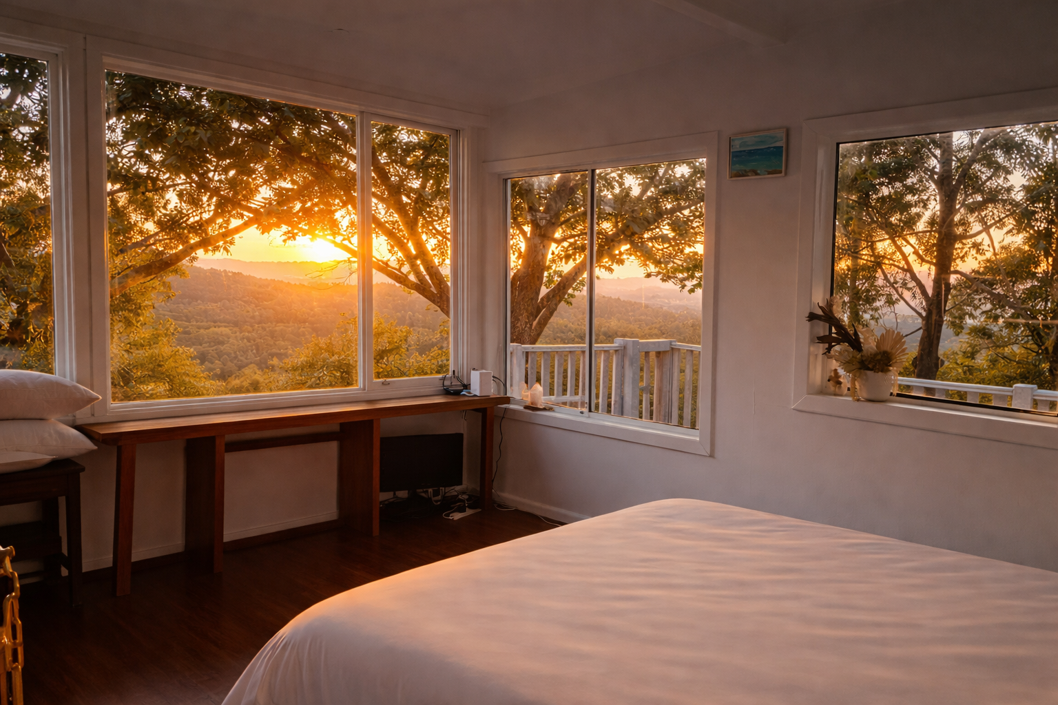 Bedroom with sunrise views — Wollongong Sanctuary
