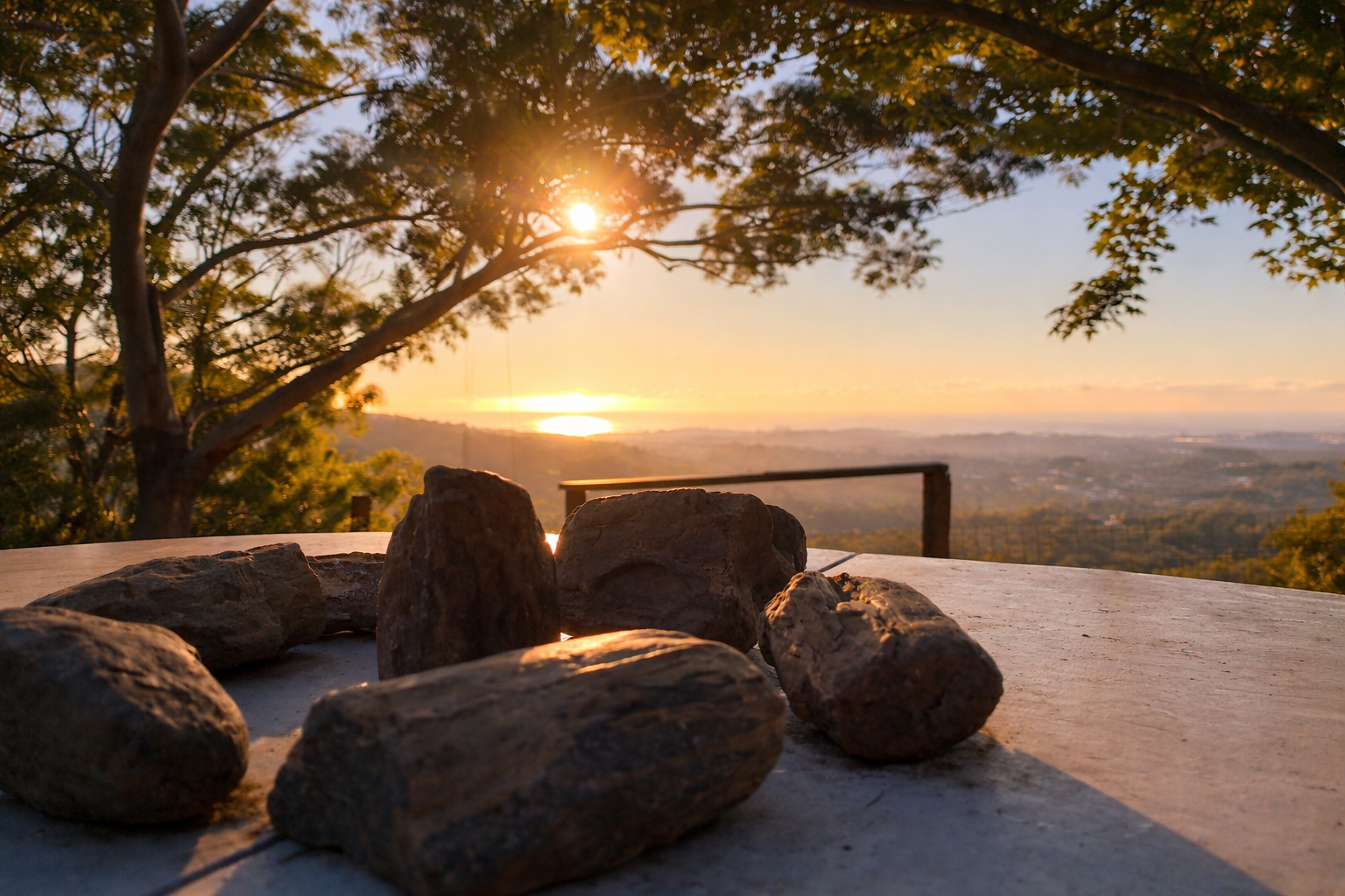 Fire table sunset view